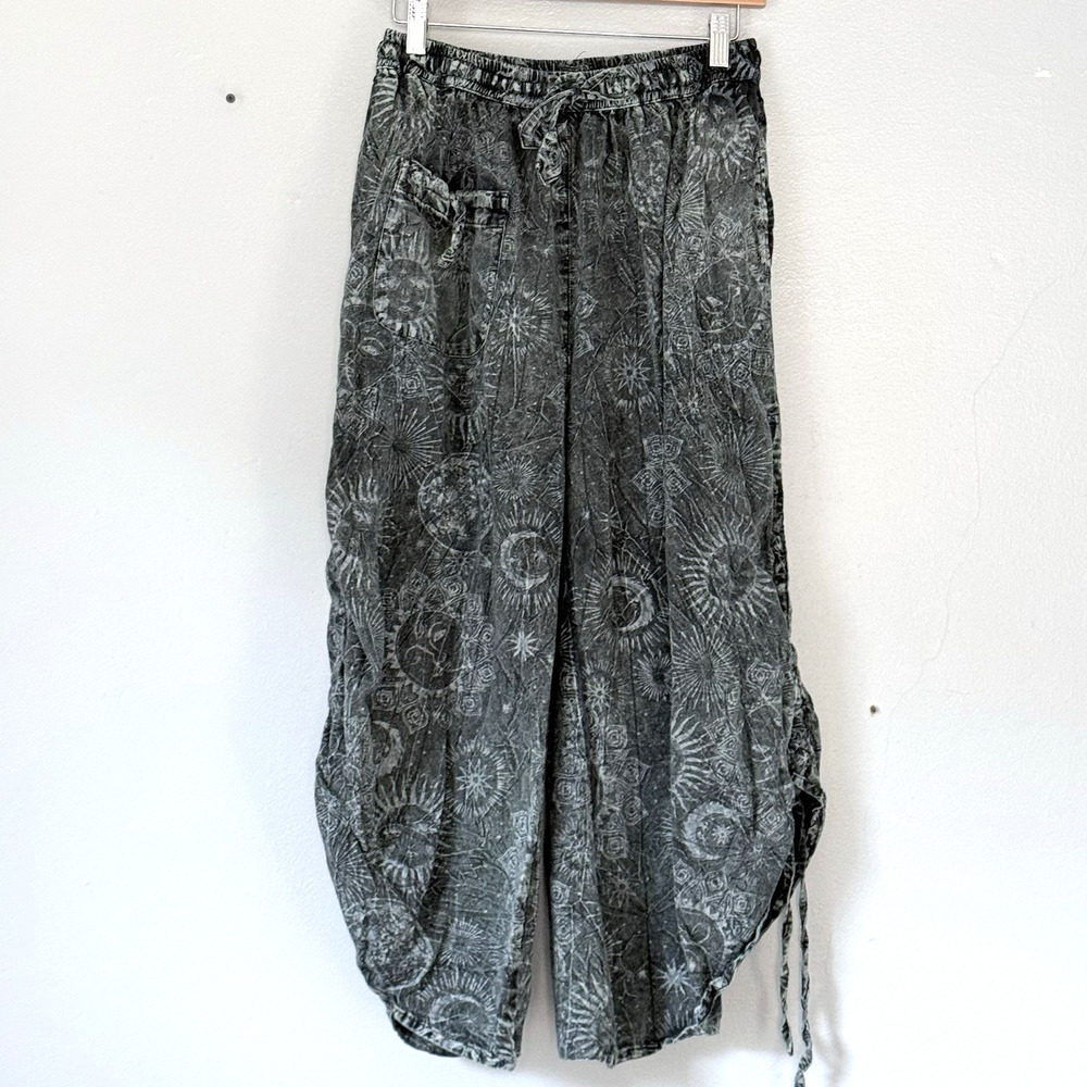 Earthboud Harem Pants Size XL Green Gray Mystical Sun Pull Tie Hippie Festival